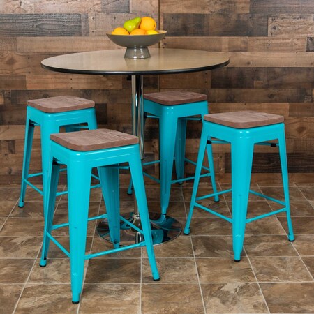 Flash Furniture 24" High Metal Indoor Counter Stool, Teal, PK4 4-ET-31320W-24-TL-R-GG